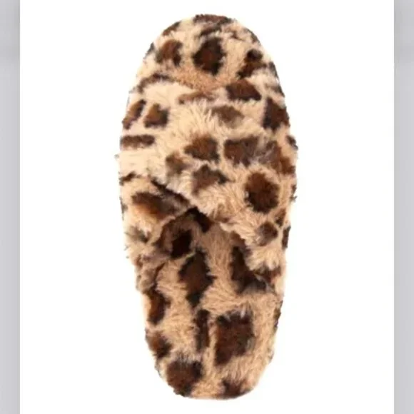 TRUE CRAFT Women's CrissCross Flats Fuzzy Furry Slippers Leopard Medium(7-8) - Picture 7 of 11